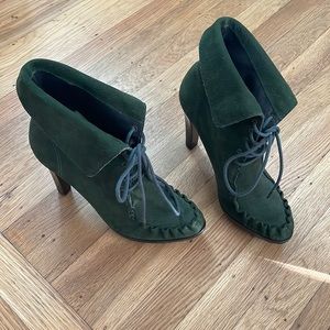 Diane Von Furstenberg Jameson Suede Green Leather Heeled Lace Up Ankle Boots 8